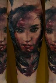 arm Kleur horror stijl bloedige vrouw gezicht tattoo patroon