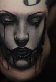 New Traditional Style Colored Creepy Woman Portrait Tattoo Pattern