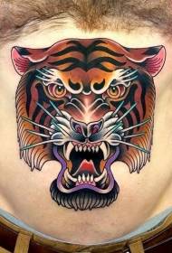 abdominal Asian-style color angry tiger tattoo pattern