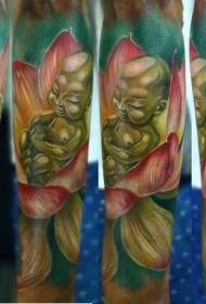 Cute cartoon petite buddha cù u mudellu di tatuaggi di lotus