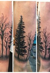 Küçük kol ürpertici siyah ormanda dövme deseni