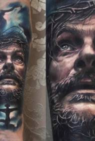 Reális és reális Jézus portréja kereszt tetoválás mintával
