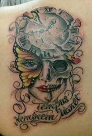 Orologio farfalla, teschio lettera modello tatuaggio
