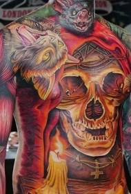 gambar tato tengkorak gaya penuh warna horor
