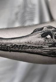 modello del tatuaggio del braccio del cranio del coccodrillo nero di stile spina punto