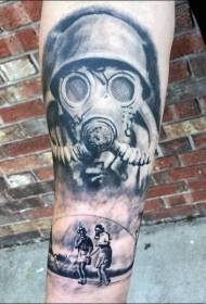 arm realistesche Stil schwaarz a wäiss Zaldot Gasmask Tattoo Muster