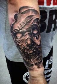 Arm Horror Style Black and White Monster Face Tattoo Pattern
