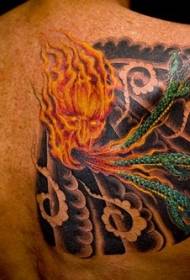 назад азіатський стиль полум'я дракон татуювання візерунок