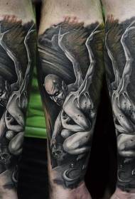 bukton nga katingad-an nga kolor nga lainlain nga kolor sa Wings bungol sa demonyo nga sumbanan sa tattoo