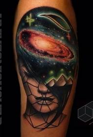 Style surealist Koulè fanm pòtrè tèt zetwal konbinezon modèl tatoo