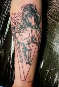 the arm is difficult Confidence beautiful horse with leaves geometric tattoo pattern