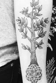 braț copac negru simplu cu flori ornamentale combinate cu model de tatuaj