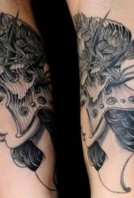 new school black woman with helmet tattoo pattern