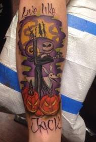 Armless monster pumpkin letter cartoon tattoo patroon