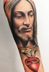 maalattu Jeesuksen muotokuva ja punainen sydän tatuointi kuvio