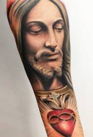 péinteáil portráid Íosa agus patrún tattoo croí dearg