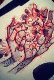Manuscrito de patrón de tatuaje de corazón de mano de escuela europea y americana