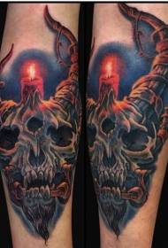 illusztráció stílusú színes ördög koponya gyertya tetoválás mintával
