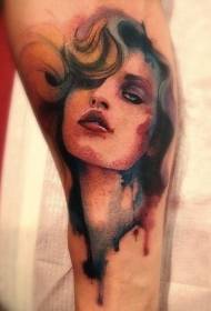 patró de tatuatge de color de l'estil aquarel·la retrat de dona model de tatuatge