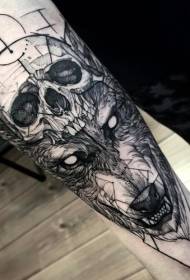 Estilo de desenho de braço pequeno Lobo do diabo preto e padrão de tatuagem de caveira