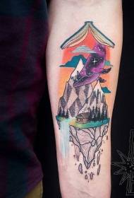 enkelgeverfde walvis en Mountain Magic Book Tattoo Patroon