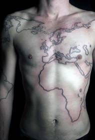 Këscht an Bauch einfach schwaarz Linn Weltkaart Tattoo Muster