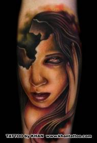 इलस्ट्रेटर शैलीतील रंग गळून पडलेल्या स्त्रीला टॅटूचा नमुना आहे