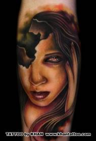 Modèl ilistrasyon koulè tonbe tonbe modèl tatoo figi fanm