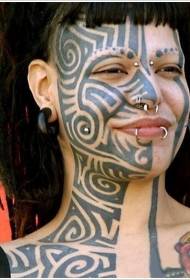 Polinéz lány arca fekete Totem tetoválás minta