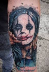 brazo mujer malvada Payaso color retrato tatuaje patrón