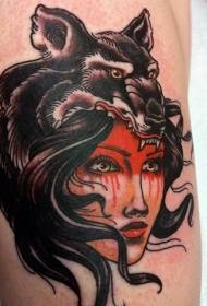 model i tatuazhit të portokallit gruaja e përkrenareve të lëkurës ujku