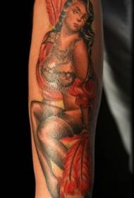 modello di tatuaggio femminile realistico realistico e piuma di colore