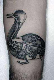 чорно-механічний малюнок татуювання качка стиль