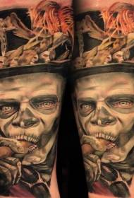 modello del tatuaggio del ritratto del fumo delle zombie colorato stile dell'illustrazione