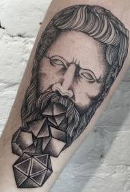 Arm Black Line Sting Funny Statue and Solid Geometric Tattoo Pattern