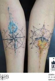 Ligal nga nagbaga nga kolor nautical star ug pattern sa tattoo sa butterfly