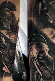 Aseiden kunniakas mustavalkoinen Spartan Warrior -tatuointikuvio
