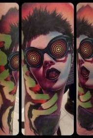 új iskola színes személyiség szemüveg női portré tetoválás minta