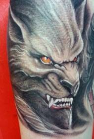 stile dell'illustrazione Modello del tatuaggio del lupo mannaro malvagio colorato