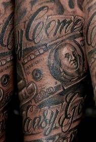 Un dólar negro incrible cun patrón de tatuaxe de letras