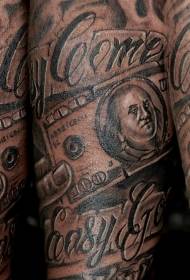 Dollar dubh dochreidte le patrún tattoo litreacha