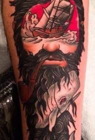 Patró de tatuatge combinat a l'estil surrealista masculí i balena de vela