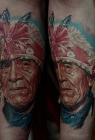 realistesch Stil Faarf indesche Portrait Tattoo Muster