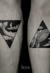 schattige zwarte walvis driehoek type arm tattoo patroon