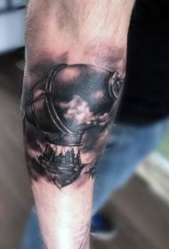 Mali krak prekrasan crno sivi balon leteći uzorak tetovaža