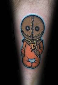 funny cartoon voodoo doll and candy tattoo pattern