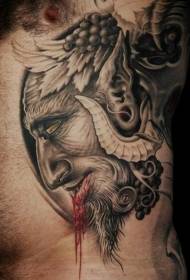 Neįtikėtinas asmenybės juodas demonas su žmogaus kruvinu tatuiruotės modeliu