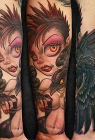 arm farve sexet heks med krage tegneserie tatovering mønster