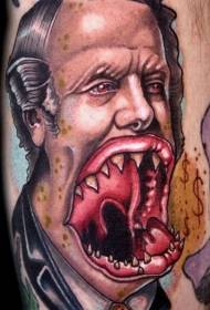 kauhu tyyli väri iso suu hirviö kasvot tatuointi malli