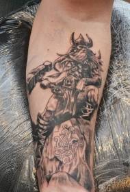 shkolla e vjetër shkollë e zezë viking gri luftëtar dhe model tatuazhi me këmbë
